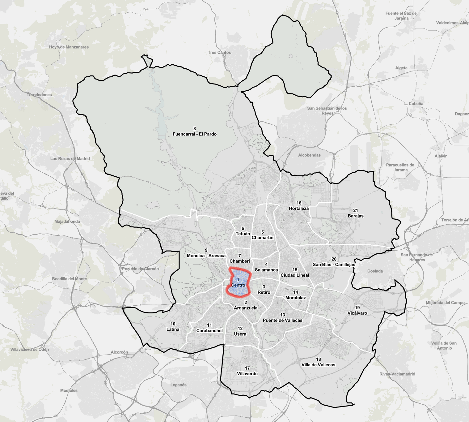 Mapa zona bajas emisiones Madrid